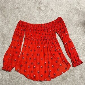 Free People Women’s Off-Shoulder Red Smocked Peasant Top